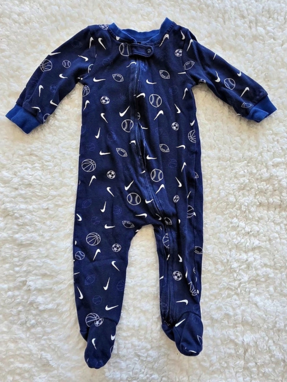 Nike Baby Sports All-Over Print Coverall Footie Blue & White 9M